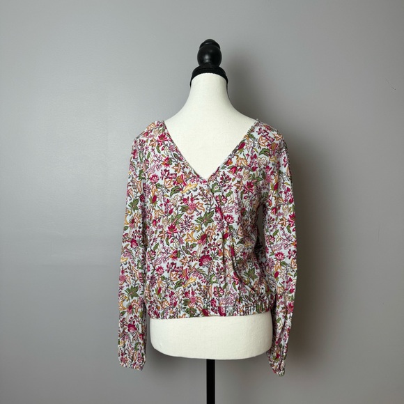 Loft Jungle Wrapped Back floral long sleeve cropped top size xs - Picture 12 of 12